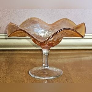 Antique Fenton Marigold Carnival Glass Blackberry Bramble Footed Compote